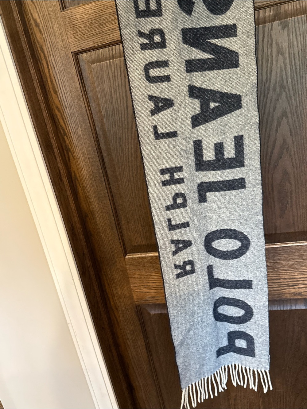 Polo Jeans Co Ralph Lauren Wool-Blend Gray Scarf with Fringe - Picture 3 of 7